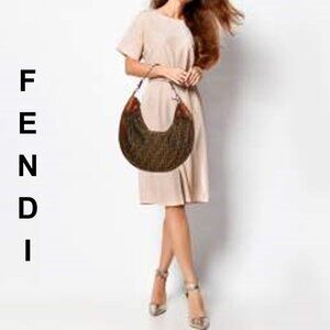 Fendi Tobacco Zucca Canvas and Crocodile Leather Chef Top Zip Closure Hobo Bag